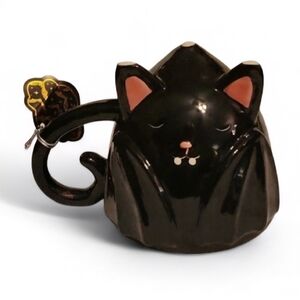 NEW 10 Strawberry Street Black Bat - Cat Hand-Painted Ceramic Mug